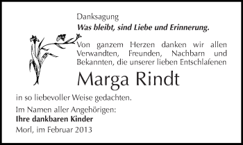 Traueranzeige von Marga Rindt von Mitteldeutsche Zeitung Halle/Saalkreis