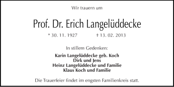 Traueranzeige von Erich Langelüddecke von Mitteldeutsche Zeitung Halle/Saalkreis