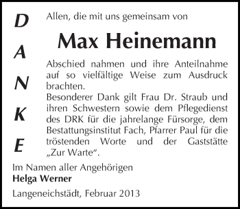 Traueranzeige von Max Heinemann von Mitteldeutsche Zeitung Merseburg/Querfurt