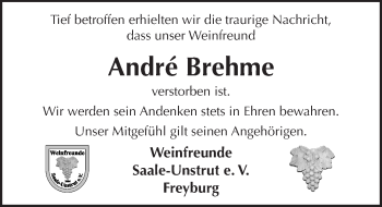 Traueranzeige von André Brehme von Mitteldeutsche Zeitung Naumburg/Nebra