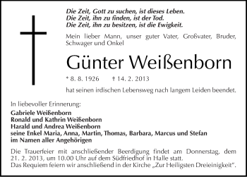 Traueranzeige von Günter Weißenborn von Mitteldeutsche Zeitung Halle/Saalkreis