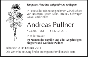 Traueranzeige von Andreas Pullner von Mitteldeutsche Zeitung Köthen