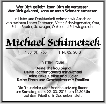 Traueranzeige von Michael Schimetzek von Mitteldeutsche Zeitung Halle/Saalkreis