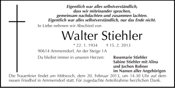 Traueranzeige von Walter Stiehler von Mitteldeutsche Zeitung Wittenberg