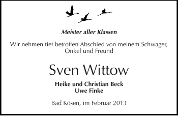 Traueranzeige von Sven Wittow von Mitteldeutsche Zeitung Naumburg/Nebra