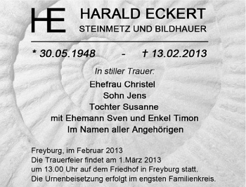 Traueranzeige von Harald Eckert von Mitteldeutsche Zeitung Naumburg/Nebra
