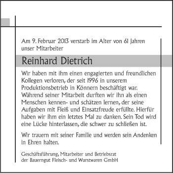 Traueranzeige von Reinhard Dietrich von Mitteldeutsche Zeitung Halle/Saalkreis