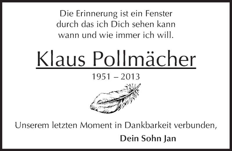  Traueranzeige für Klaus Pollmächer vom 20.02.2013 aus Mitteldeutsche Zeitung Naumburg/Nebra