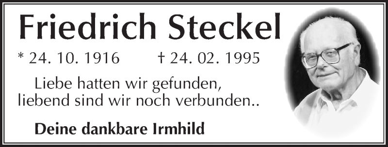  Traueranzeige für Friedrich Steckel vom 23.02.2013 aus Mitteldeutsche Zeitung Halle/Saalkreis
