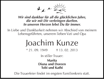 Traueranzeige von Joachim Kunze von Mitteldeutsche Zeitung Halle/Saalkreis