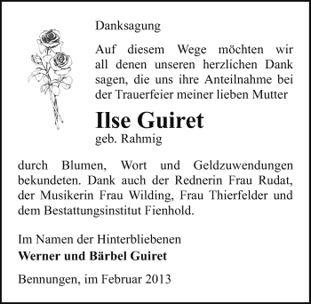 Traueranzeige von Ilse Guiret von Mitteldeutsche Zeitung Sangerhausen