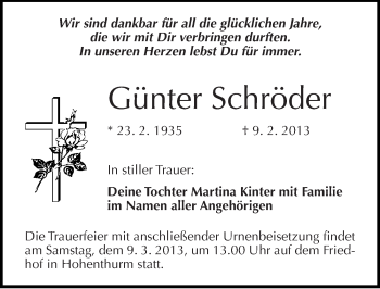 Traueranzeige von Günter Schröder von Mitteldeutsche Zeitung Halle/Saalkreis