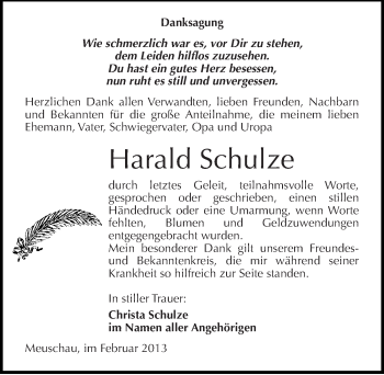 Traueranzeige von Harald Schulze von Mitteldeutsche Zeitung Merseburg/Querfurt