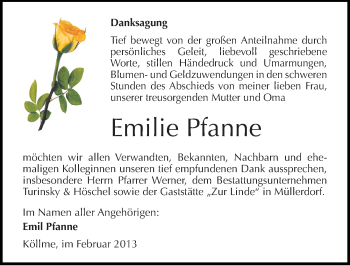Traueranzeige von Emilie Pfanne von Mitteldeutsche Zeitung Halle/Saalkreis