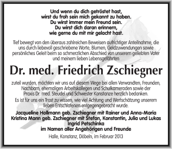 Traueranzeige von Friedrich Zschiegner von Mitteldeutsche Zeitung Halle/Saalkreis