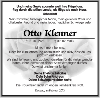 Traueranzeige von Otto Klenner von Mitteldeutsche Zeitung Dessau-Roßlau