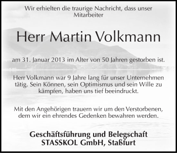 Traueranzeige von Martin Volkmann von Mitteldeutsche Zeitung Aschersleben