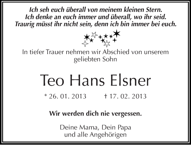  Traueranzeige für Teo Hans Elsner vom 23.02.2013 aus Mitteldeutsche Zeitung Merseburg/Querfurt