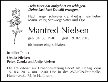 Traueranzeige von Manfred Nielsen von Mitteldeutsche Zeitung Halle/Saalkreis