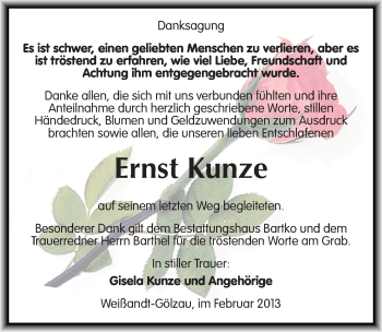Traueranzeige von Ernst Kunze von Mitteldeutsche Zeitung Köthen