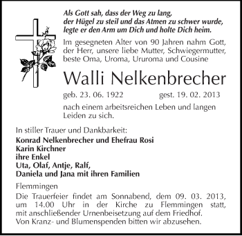 Traueranzeige von Walli Nelkenbrecher von Mitteldeutsche Zeitung Naumburg/Nebra