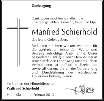 Traueranzeige von Manfred Schierhold von Mitteldeutsche Zeitung Halle/Saalkreis