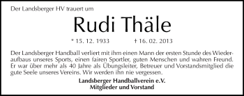 Traueranzeige von Rudi Thäle von Mitteldeutsche Zeitung Halle/Saalkreis
