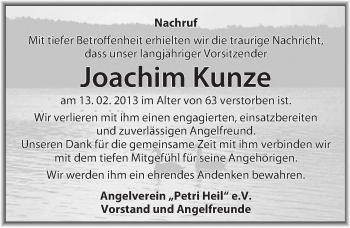 Traueranzeige von Joachim Kunze von Mitteldeutsche Zeitung Halle/Saalkreis