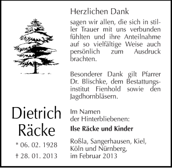 Traueranzeige von Dietrich Räcke von Mitteldeutsche Zeitung Sangerhausen