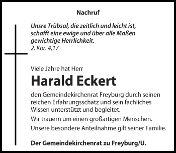 Traueranzeige von Harald Eckert von Mitteldeutsche Zeitung Naumburg/Nebra
