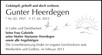 Traueranzeige von Gunter Heerdegen von Mitteldeutsche Zeitung Weißenfels