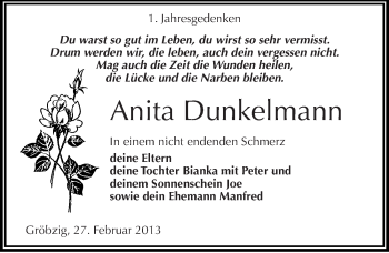Traueranzeige von Anita Dunkelmann von Mitteldeutsche Zeitung Köthen