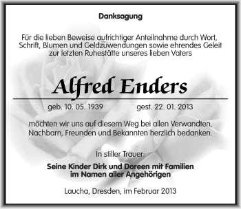 Traueranzeige von Alfred Enders von Mitteldeutsche Zeitung Naumburg/Nebra