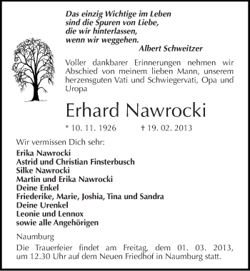 Traueranzeige von Erhard Nawrocki von Mitteldeutsche Zeitung Naumburg/Nebra