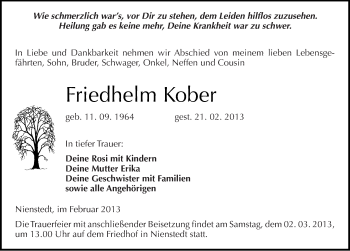 Traueranzeige von Friedhelm Kober von Mitteldeutsche Zeitung Sangerhausen