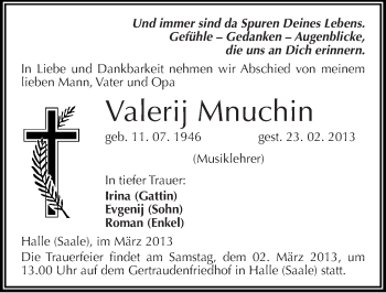 Traueranzeige von Valerij Mnuchin von Mitteldeutsche Zeitung Halle/Saalkreis