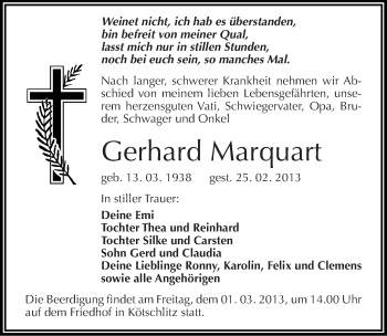 Traueranzeige von Gerhard Marquart von Mitteldeutsche Zeitung Merseburg/Querfurt