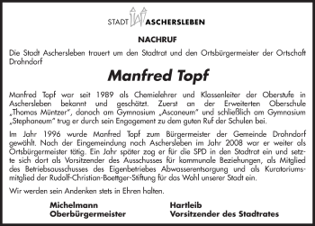 Traueranzeige von Manfred Topf von Mitteldeutsche Zeitung Aschersleben
