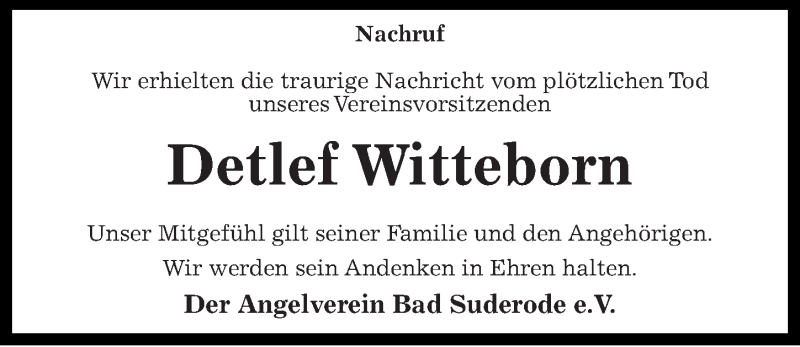  Traueranzeige für Detlef Witteborn vom 28.02.2013 aus Mitteldeutsche Zeitung Quedlinburg