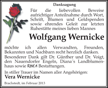 Traueranzeige von Wolfgang Wernicke von Mitteldeutsche Zeitung Halle/Saalkreis