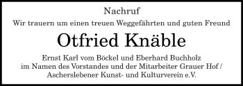 Traueranzeige von Otfried Knäble von Mitteldeutsche Zeitung Aschersleben
