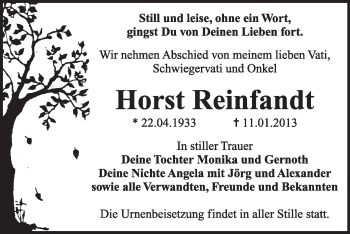 Traueranzeige von Horst Reinfandt von Mitteldeutsche Zeitung Jessen