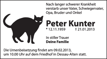 Traueranzeige von Peter Kunter von Mitteldeutsche Zeitung Dessau-Roßlau