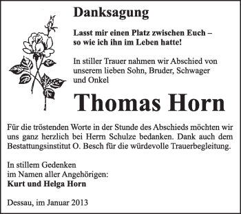 Traueranzeige von Thomas Horn von Mitteldeutsche Zeitung Dessau-Roßlau