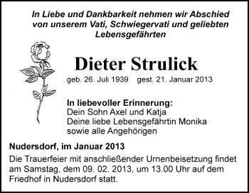 Traueranzeige von Dieter Strulick von Mitteldeutsche Zeitung Jessen