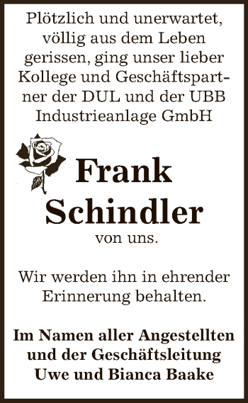 Traueranzeige von Frank Schindler von Mitteldeutsche Zeitung Bernburg