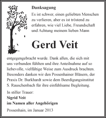 Traueranzeige von Gerd Veit von Mitteldeutsche Zeitung Naumburg/Nebra