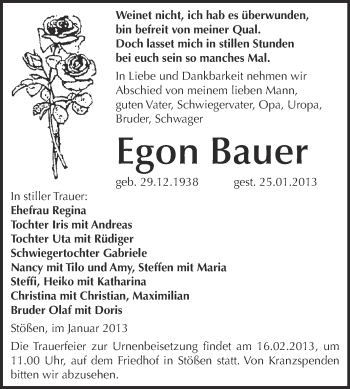 Traueranzeige von Egon Bauer von Mitteldeutsche Zeitung Naumburg/Nebra