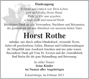 Traueranzeige von Horst Rothe von Mitteldeutsche Zeitung Naumburg/Nebra