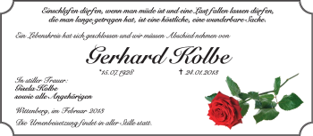 Traueranzeige von Gerhard Kolbe von Mitteldeutsche Zeitung Jessen